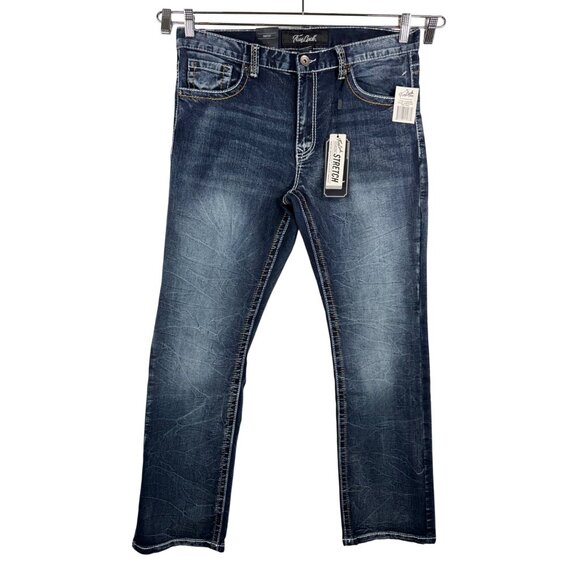 True Luck Bootcut jeans contrast‎ stitch embroidered blue Y2K grunge sz 34x32 - Picture 1 of 10